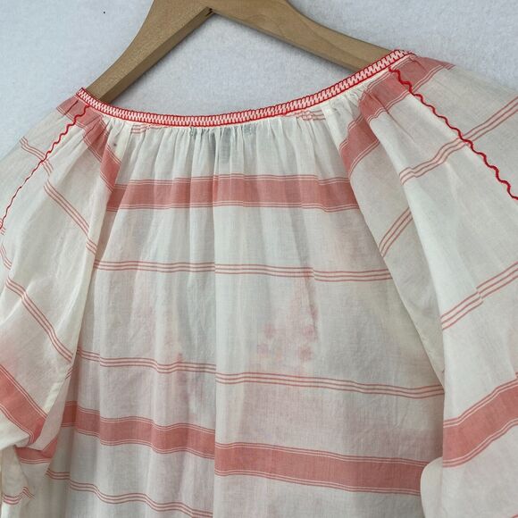 J.CREW Tunic M Boho Embroidered Tasseled Striped 3/4 Cover Up Cotton White Red - Picture 10 of 16